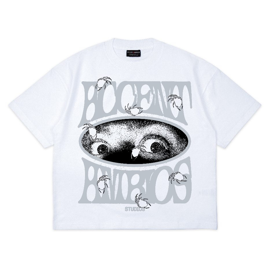 AccentAmbios Boxy Oversized Tshirt Eyes On You White  Unisex - Cotton Combed 20s