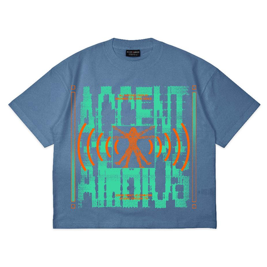AccentAmbios Boxy Oversized Tshirt Watched Steel Blue Unisex - Cotton Combed 20s