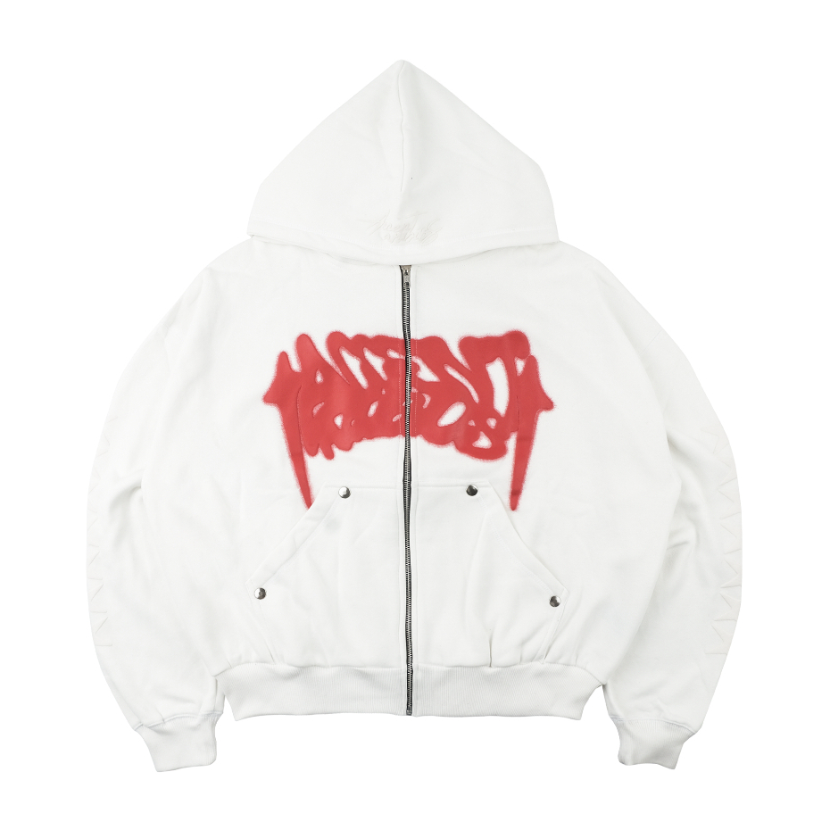 AccentAmbios -  Zipper Hoodie AcAmb Pink White  330Gsm Cotton Fleece