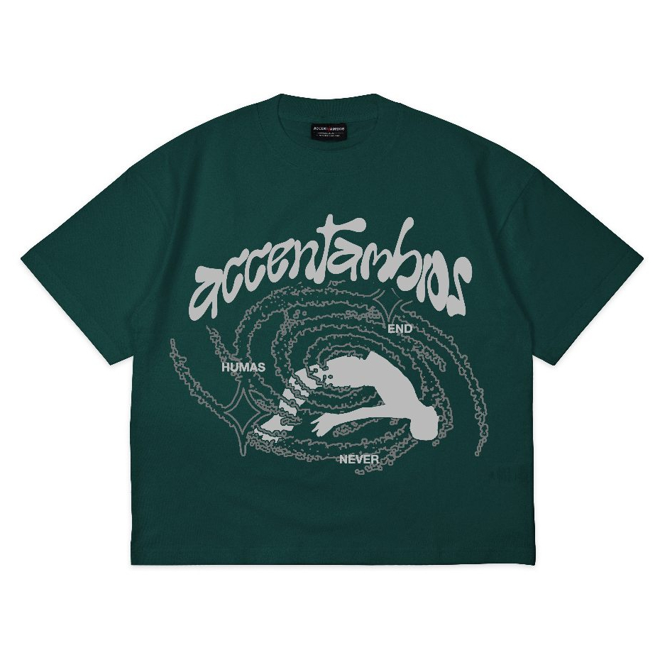 AccentAmbios Boxy Oversized Tshirt Humas Never End Gucci Green Unisex - Cotton Combed 20s