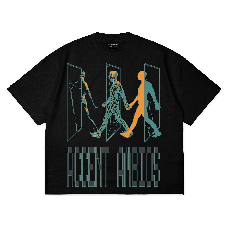 AccentAmbios Boxy Oversized Tshirt Walking Through Black Unisex - Cotton Combed 20s