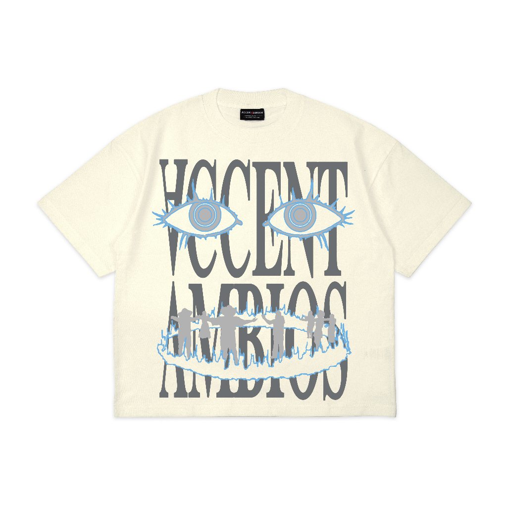 AccentAmbios Boxy Oversized Tshirt Surveilled Smile Cream Unisex - Cotton Combed 20s