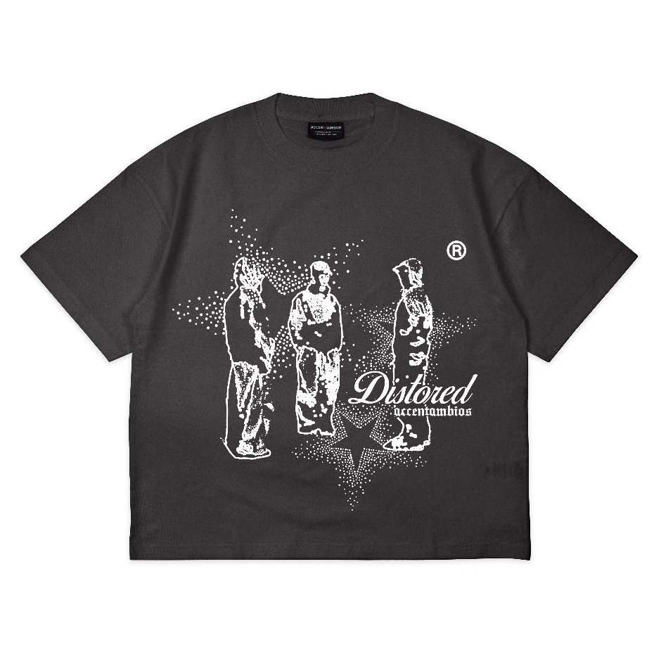 AccentAmbios Boxy Oversized Tshirt Distored Grey Unisex - Cotton Combed 20s