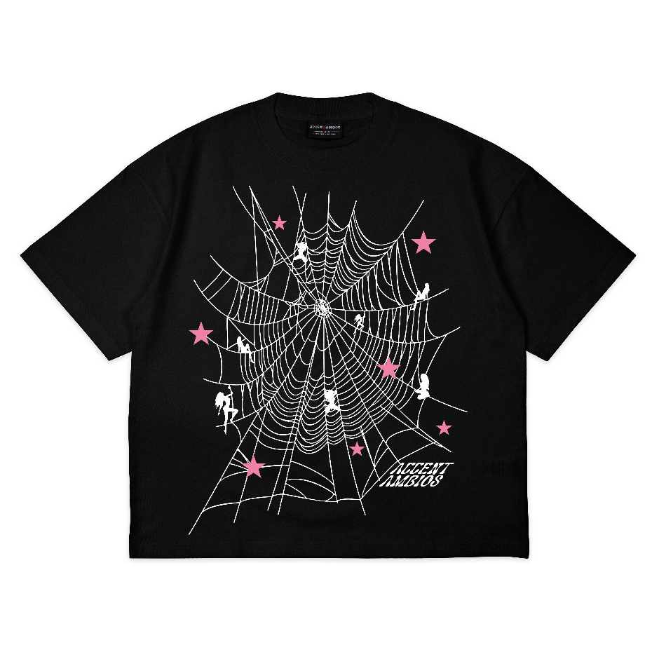 AccentAmbios Boxy Oversized Tshirt Spider Web Black Unisex - Cotton Combed 20s