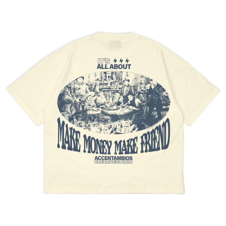AccentAmbios -  Boxy Oversized Tshirt Make Money Make Friend Cream Unisex  - Cotton Combed 20s