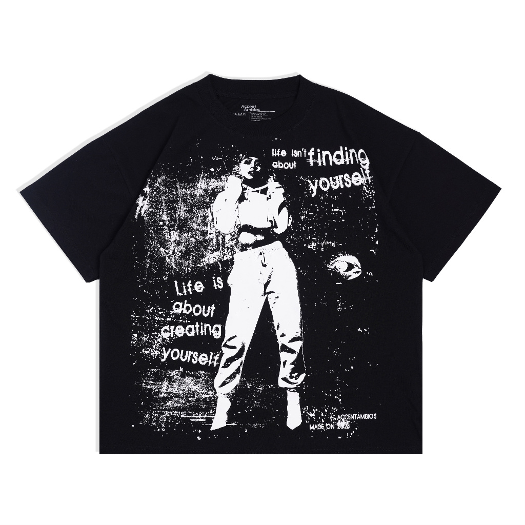 AccentAmbios Boxy Oversized T-Shirt Finding Yourself Black Unisex - Cotton Combed 20s