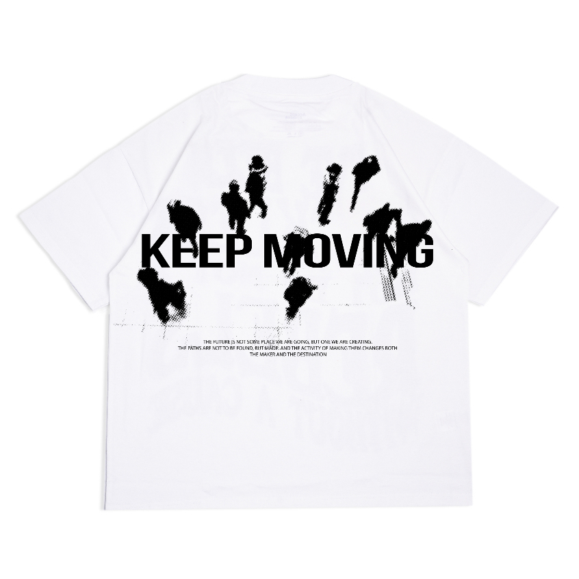 AccentAmbios Boxy Oversized T-Shirt Keep Moving White Unisex - Cotton Combed 20s
