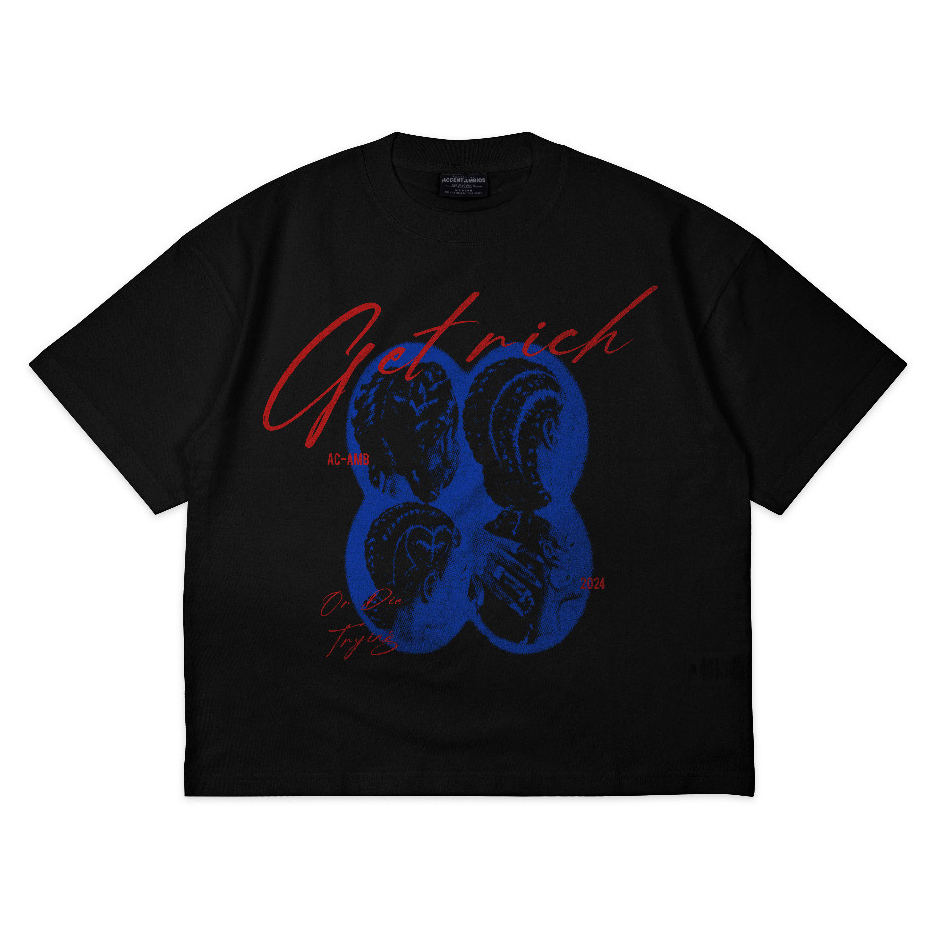 AccentAmbios Boxy Oversized T-Shirt Get Rich Black Unisex - Cotton Combed 20s